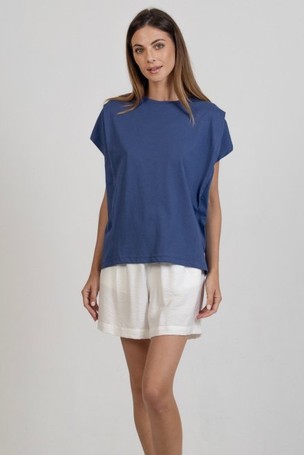 Organic cotton pleated T-shirt indigo