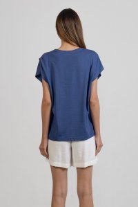 T-shirt από οργανικό βαμβάκι με πιέτες indigo