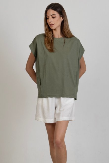 T-shirt από οργανικό βαμβάκι με πιέτες khaki