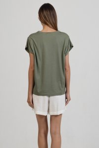 Organic cotton pleated T-shirt khaki