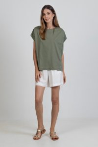 Organic cotton pleated T-shirt khaki