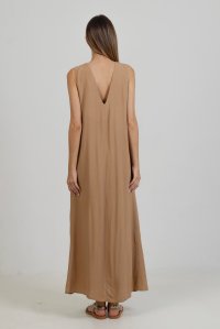 Crepe marocaine maxi dress with knitted details camel