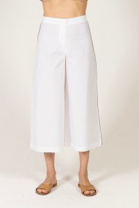 Poplin flared pants with knitted details white