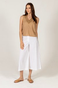 Poplin flared pants with knitted details white