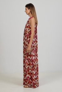 Viscose printed maxi dress with handmade knitted details multicolored fuchsia