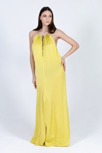 Satin maxi dress with knitted details lime