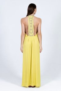 Satin maxi dress with knitted details lime