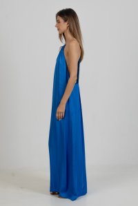 Satin maxi dress with knitted details royal blue