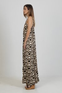 Satin printed maxi dress with knitted details black-ivory-gold