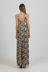 Satin printed maxi dress with knitted details black-ivory-gold