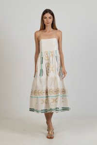 Embroidered jaquard midi  dress with knitted details champagne-gold-black