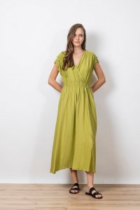 Midi dress with elasticated waist and knitted details kiwi