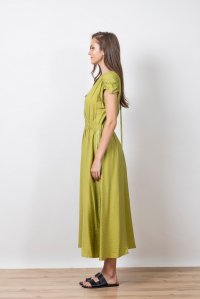 Midi dress with elasticated waist and knitted details kiwi