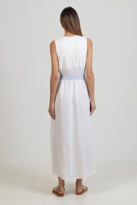 Linen blend  sleeveless midi dress with knitted details ivory