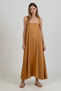 Tencel dress with knitted straps summer camel