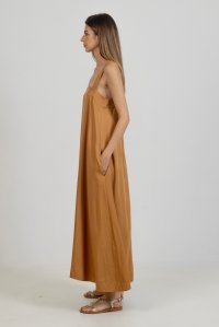 Tencel dress with knitted straps summer camel