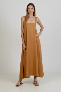 Tencel dress with knitted straps summer camel