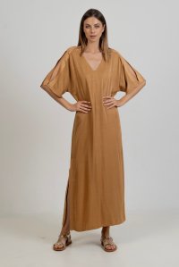 Tunic dress with knitted details summer camel