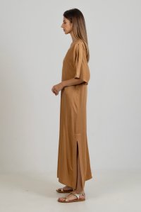 Tunic dress with knitted details summer camel