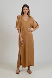 Tunic dress with knitted details summer camel