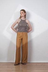 Pleated wide leg pants summer camel