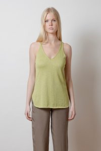 Lurex v-neck sleevless basic top bright green