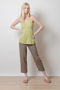 Lurex v-neck sleevless basic top bright green