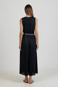 Linen blend  sleeveless midi dress with knitted details black