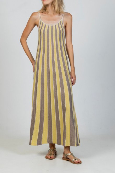 Lurex πολύχρωμο μακρύ φόρεμα με λαιμόκοψη elephant -lime -beige gold