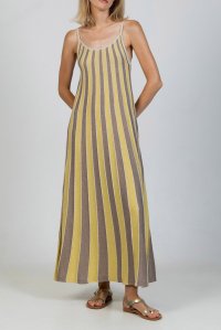 Lurex multicolored round neck maxi dress elephant -lime -beige gold