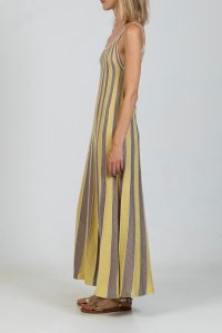 Lurex multicolored round neck maxi dress elephant -lime -beige gold