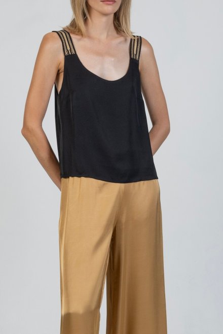 Satin tank top with knitted details black