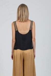 Satin tank top with knitted details black