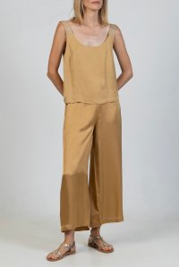 Satin tank top with knitted details gold