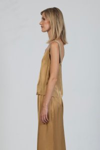 Satin tank top with knitted details gold