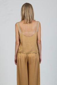 Satin tank top with knitted details gold