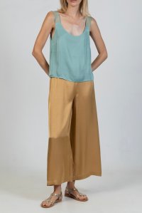 Satin tank top with knitted details teal