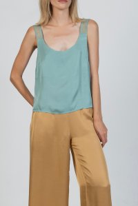 Satin tank top with knitted details teal