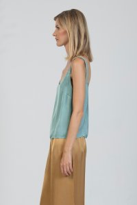 Satin tank top with knitted details teal