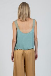 Satin tank top with knitted details teal