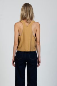 Sleeveless cropped top with knitted details camel