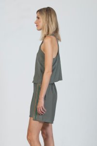 Sleeveless cropped top with knitted details khaki