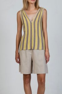 Lurex sleeveless v-neck top elephant -lime -beige gold