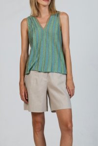 Lurex sleeveless v-neck top teal -mint -tan gold