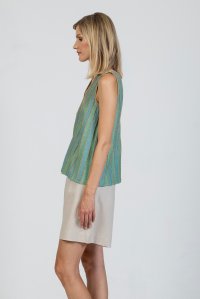 Lurex sleeveless v-neck top teal -mint -tan gold