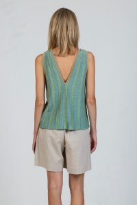 Lurex sleeveless v-neck top teal -mint -tan gold