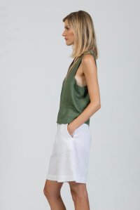 Linen blend v-neck top with knitted details khaki