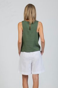 Linen blend v-neck top with knitted details khaki