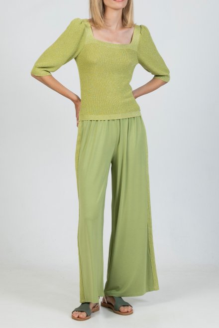 Lurex puffed sleeved top bright green