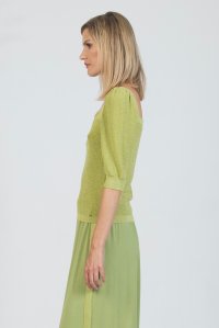 Lurex puffed sleeved top bright green